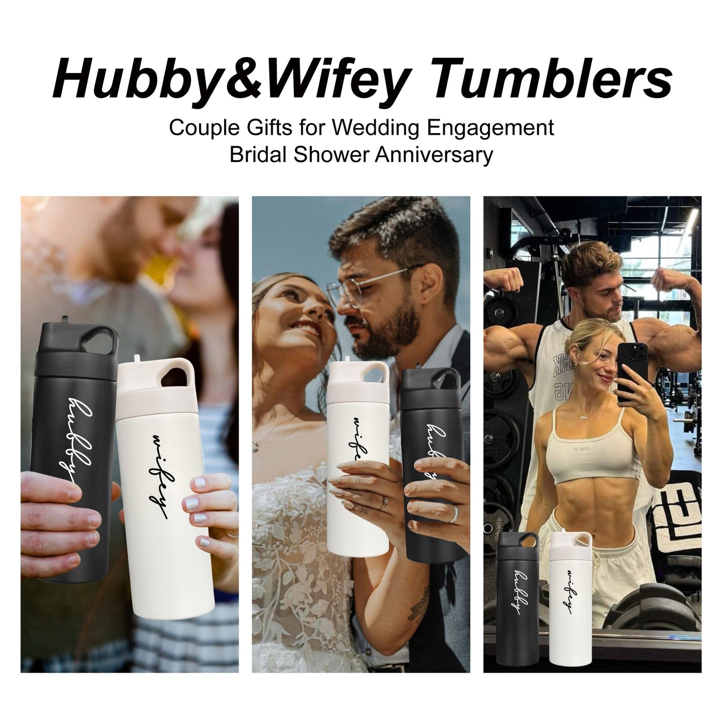 Mr&MrsGifts Husband and Wife Gifts Cups, Set of 2 Honeymoon Essential Mugs, Bridal Shower Gifts, Engagement Gifts for Couples - 16oz Double-Walled Insulated Cups for Weddings(XZ-HW)