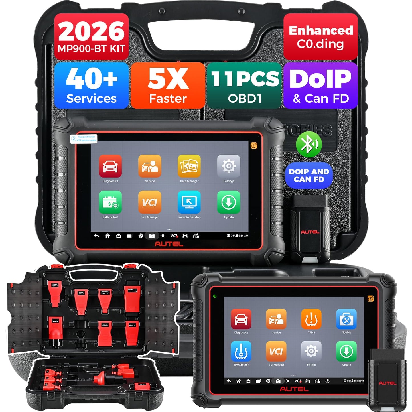 Autel MaxiPRO MP900-BT KIT Scanner: 2026 Same as MS906 Pro MS906 MAX MK908 w/OE C0ding, 3000+ Test, 40+ Service, 150+ Makes, Up of MP900-BT MP900BT w/ 200 Bucks 11 PCS OBD Cables, CAN FD & FCA SGW