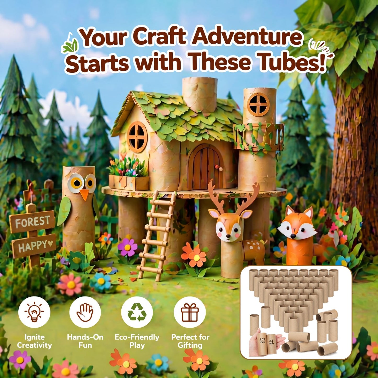 Henoyso 100 Packs Cardboard Tubes for Crafts, Thick Toilet Paper Rolls Empty for Kids Classroom Projects End of School Year Crafts Mother's Day DIY Gift Supplies (1.57 x 3.74 Inch,Brown)