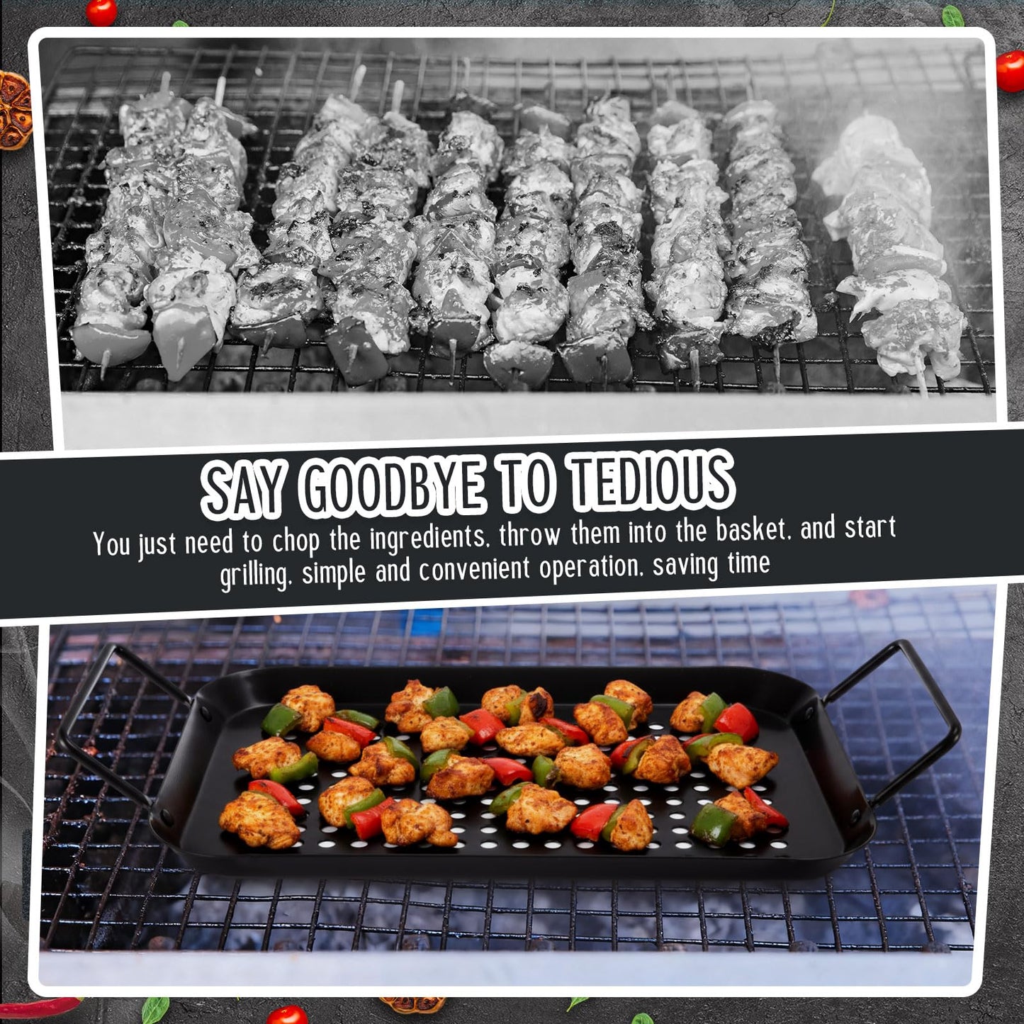Teecyhooo 3 Pack Grill Topper Pans for Outdoor Grill, Stainless Steel Vegetables BBQ Grilling Basket with Holes Handles, Nonstick Barbecue Pan Grilling Gifts for Camping Picnic Cooking Seafood Meat