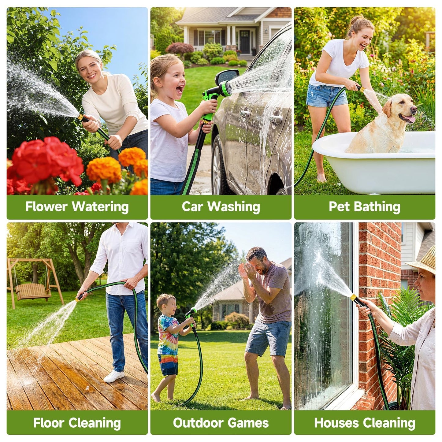 VIONMI Garden Hose 50ft Flexible Non-Expandable Water Hose Kink-Free Lightweight Leak-Proof High Pressure Durable Outdoor Portable Fabric Hoses Pipe with 3/4” Sturdy Fittings for Yard Lawn Car Wash