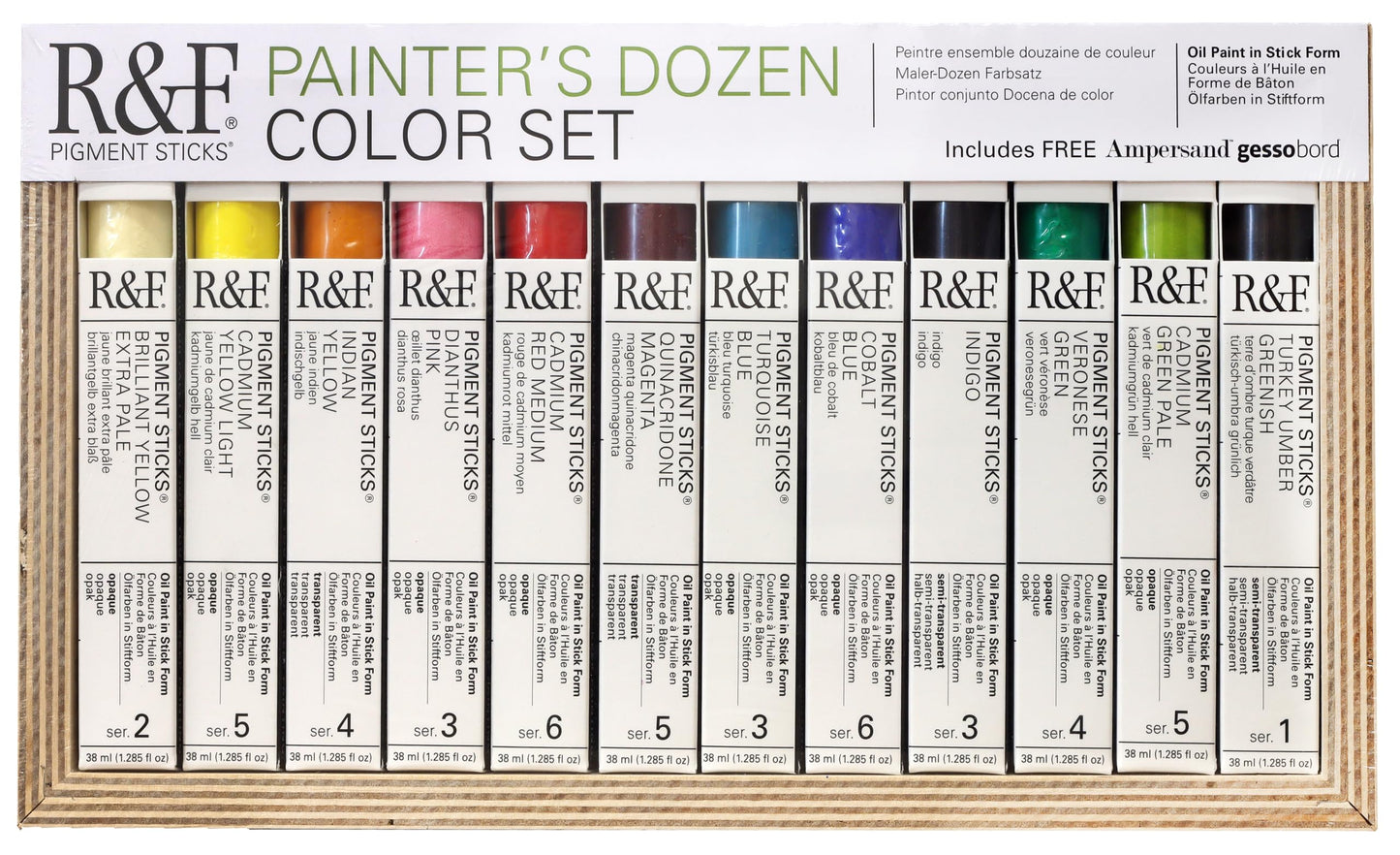 R&F Handmade Paints - Professional Oil Pigment Stick, Painters Dozen, Set of 12 Colors