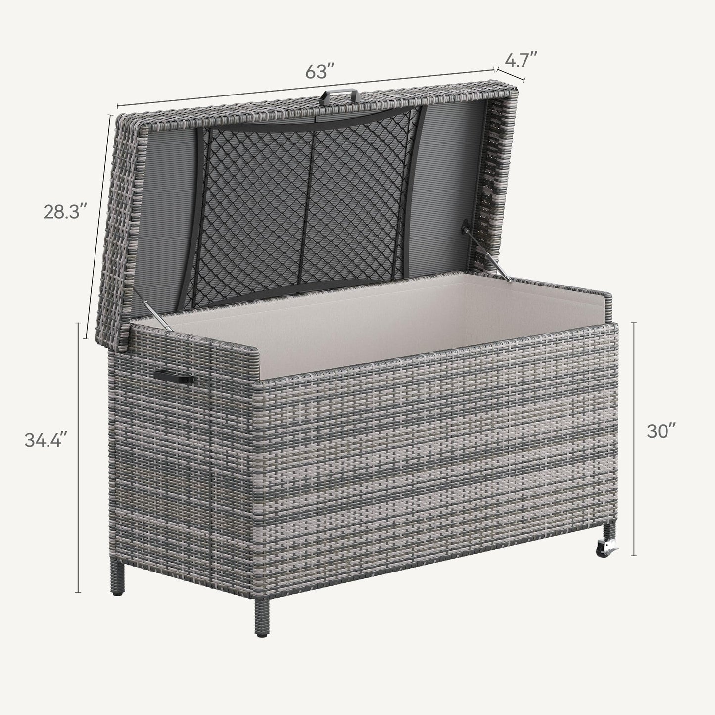 DWVO 200 Gallon Deck Box, Outdoor Storage Box w/Storage Net, Rattan XL Outdoor Cushion Storage for Patio Furniture, Garden Tools, Pool Sports Equipment (Grey)