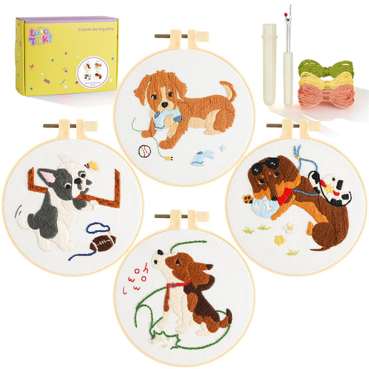 4 Pack Beginner Embroidery Kits for Adults DIY Starter Kit with,cross stitch kits for beginners,Stamped Patterns,Embroidery Hoop,Colorful Threads,Tools,Step by Step Instructions & Video Tutorial