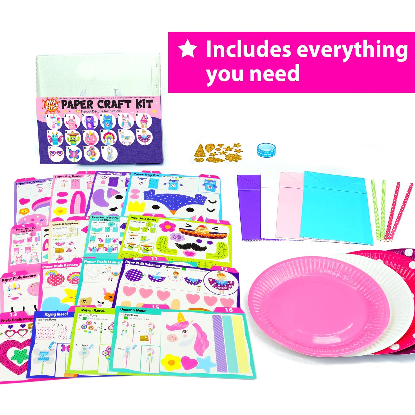 KRAFUN My First Unicorn Bunny Paper Craft Kit for Girls Age 3+, 18 DIY Arts & Crafts Projects, Paper Bags Plates Rolls, Creative Activity Set for Toddlers with Unicorn Bunny Fairy Princess