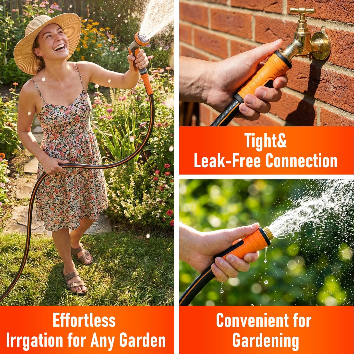Garden Hose 50 ft x 5/8", Heavy Duty Water Hose, Flexible and Durable, Kink Resistant Lightweight Hybrid Hose, Leakproof Yard Hose with Male to Female Fittings