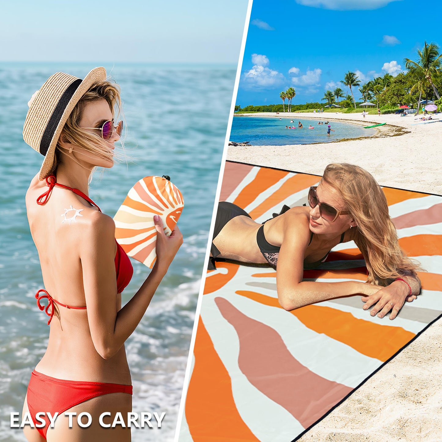 WIWIGO Beach Blanket Waterproof Sandproof Beach Mat 79" X 83"/10'x9'for 2-8 Adults Quick Drying Outdoor Picnic Mat Beach Accessories for Travel, Camping, Hiking