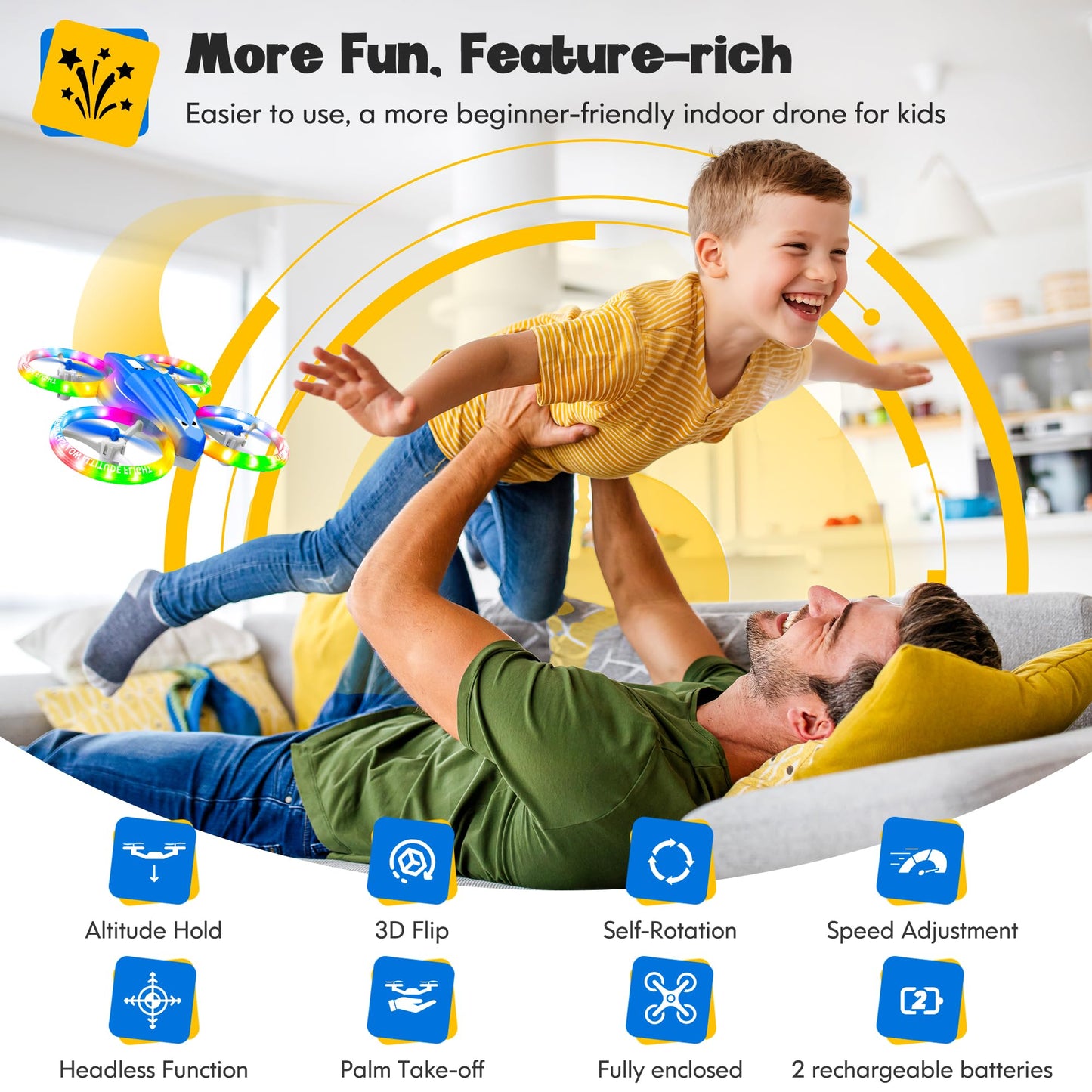 ALTITACO Drones for Kids With Cool Light, Kids Drone with 3D Flip, Altitude-Hold, Self-Rotation, Headless Mode, 3 Speed Modes, One-Click Take-off/Landing, Mini Drone for Christmas, Beginners, Indoor