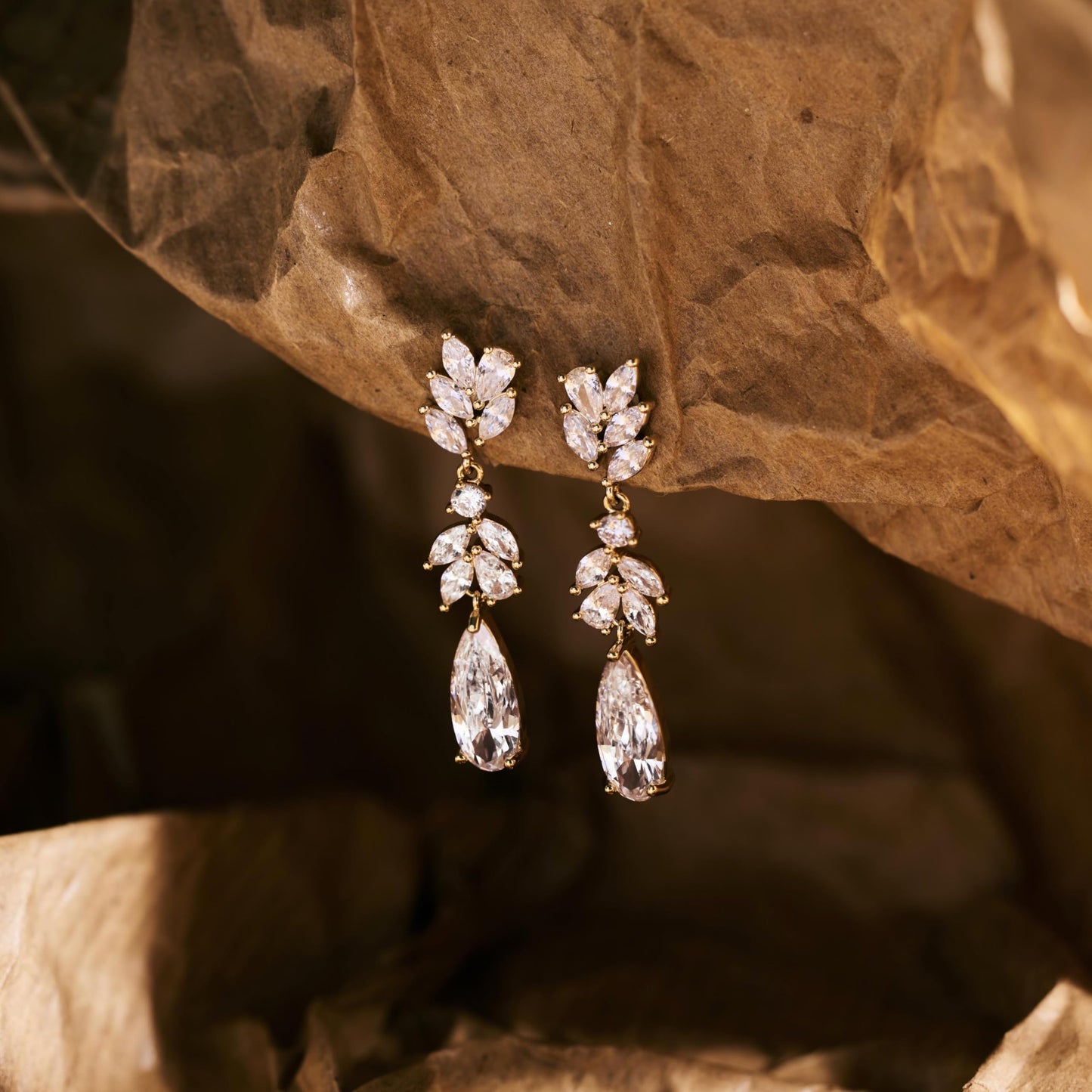 Punhem Dangle Earrings for Women, 14K Gold Plated Elegant Wedding Bride's Long Cubic Zirconia Drop Earrings, Sterling Silver Hypoallergenic Bridesmaid Trendy Dainty Simple Sparkling Wedding Jewelry