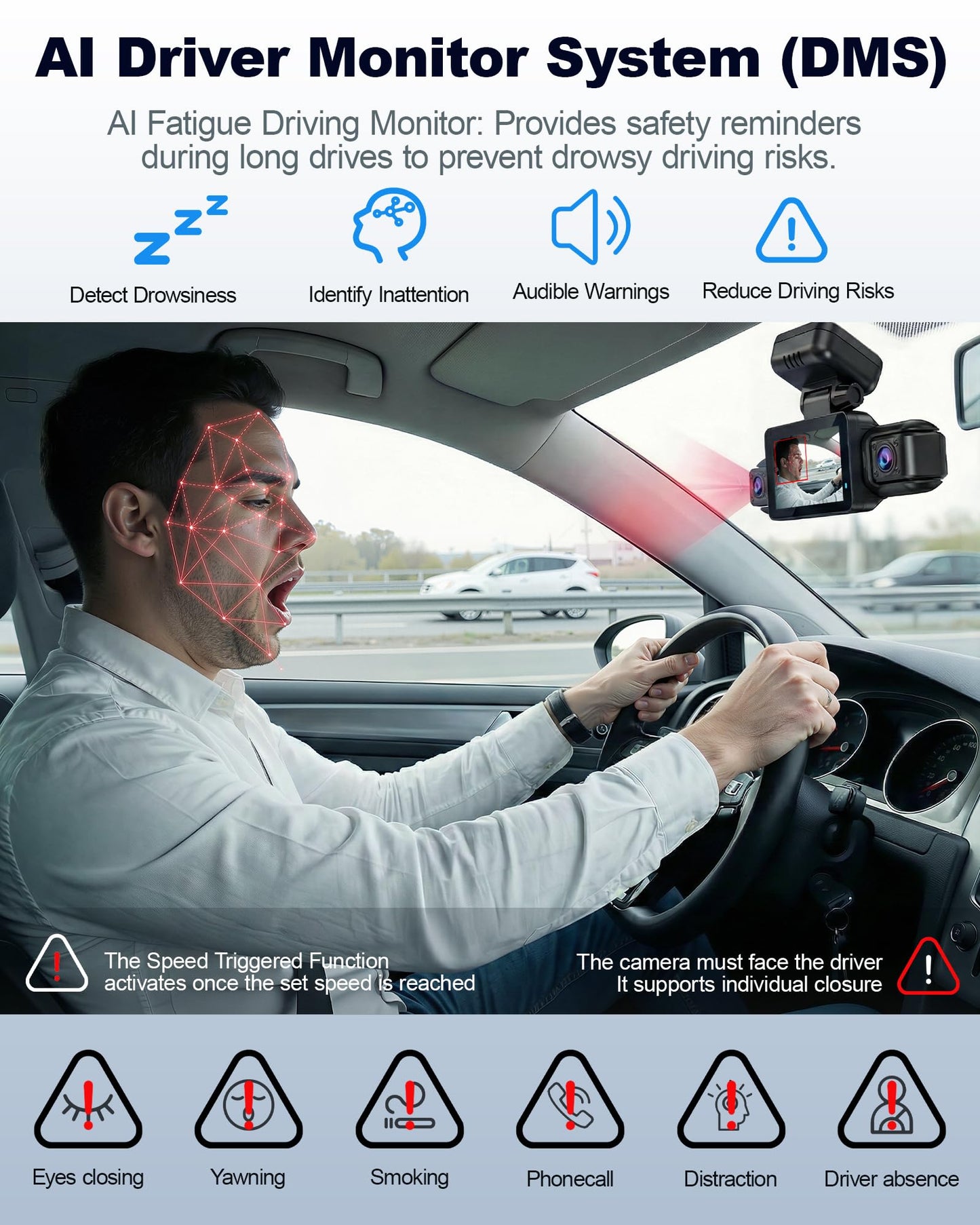 4K STARVIS 2 Dash Cam Front Rear, 5.8GHz WiFi 20MB/s Download, Free 64GB Card, 4 Channel 360° Dash Camera, 3" Touch Screen, AI Driver Monitor System, WDR Night Vision,HDR GPS,24H Parking Mode(N300Pro)