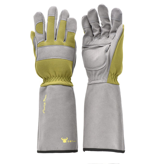 G & F Products 2431L Florist Pro Long Sleeve Rose gardening Gloves, Rose Pruning Gloves, Thorn Resistant Garden Gloves - Men's Large , Yellow , Army Green