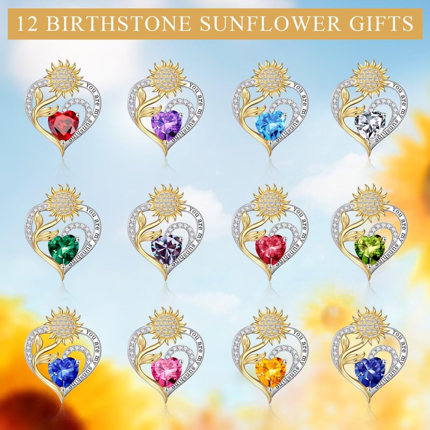 Iefil Sunflower Gifts for Women, Sunflower Necklace, Anniversary Birthday Gifts, December Simulated Blue Spinel Jewelry, Birthstone Necklace for Women Wife Mom