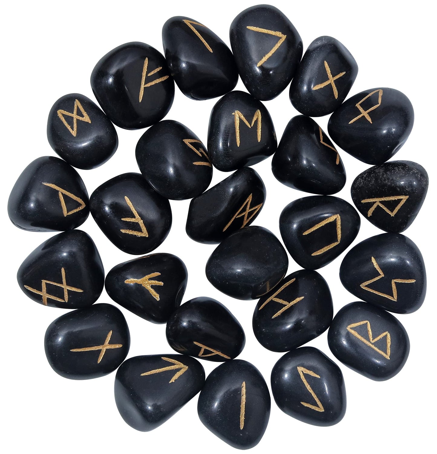 Crocon Black Obsidian Rune Stones Set Engraved with Elder futhark Crystal Runes Set, Reiki Healing runas for Meditation Chakra Balancing, Rune Stone for Beginners with Crystal Guide & Pouch |15-20 mm