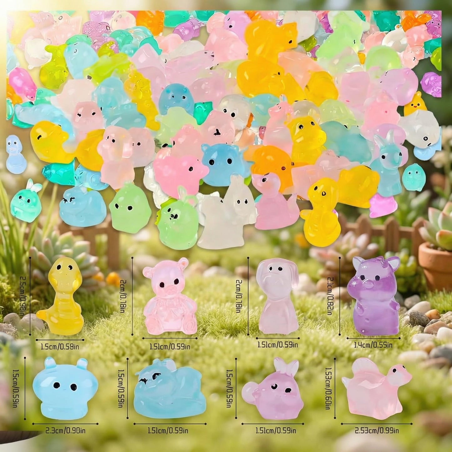 Giasy_Fortune 100Pcs Mini Glow in The Dark Animal Resin Models Mystery Resin Animals Blind Bag DIY Fairy Garden Accessories Aquarium Landscape Bonsai Dollhouse Decor