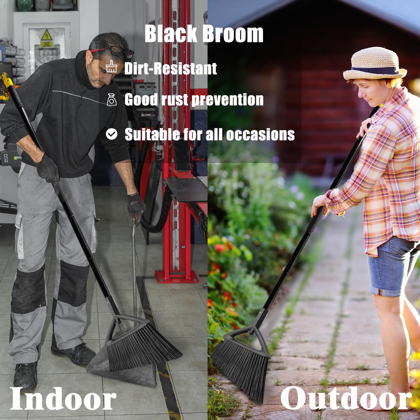 PUTNATRUE Heavy Duty Commercial Broom, 3 Pack Upgraded Angle Brooms for Sweeping Outdoor and Indoor, Perfect Black Brooms of House, Kitchen, Garage, Courtyard, Concrete