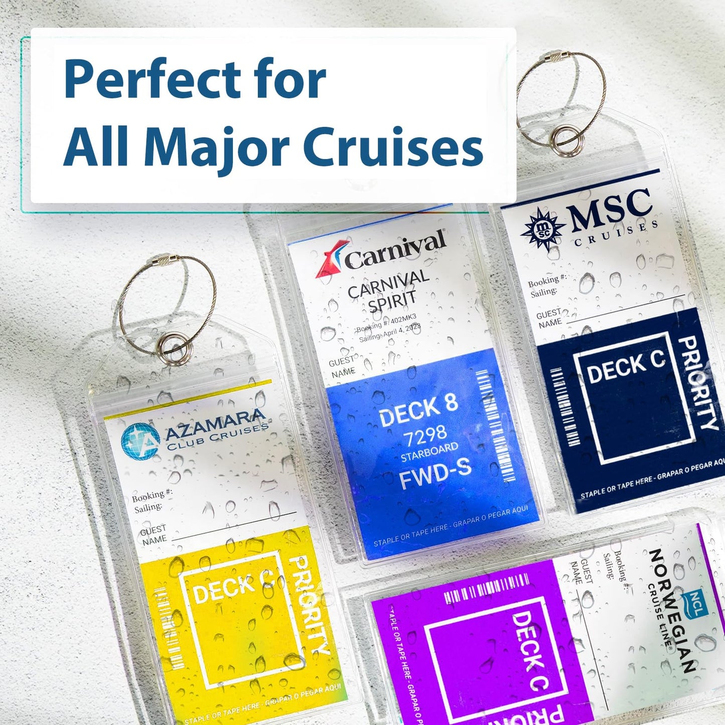 Cruise Ship Essentials 2025, 4 Cruise Luggage Tag Holders, 2 Retractable Cruise Lanyard, 2 Waterproof Phone Pouch and 1 Travel Clothesline for Cruise Ship, Royal Caribbean, Carnival Cruise Lines