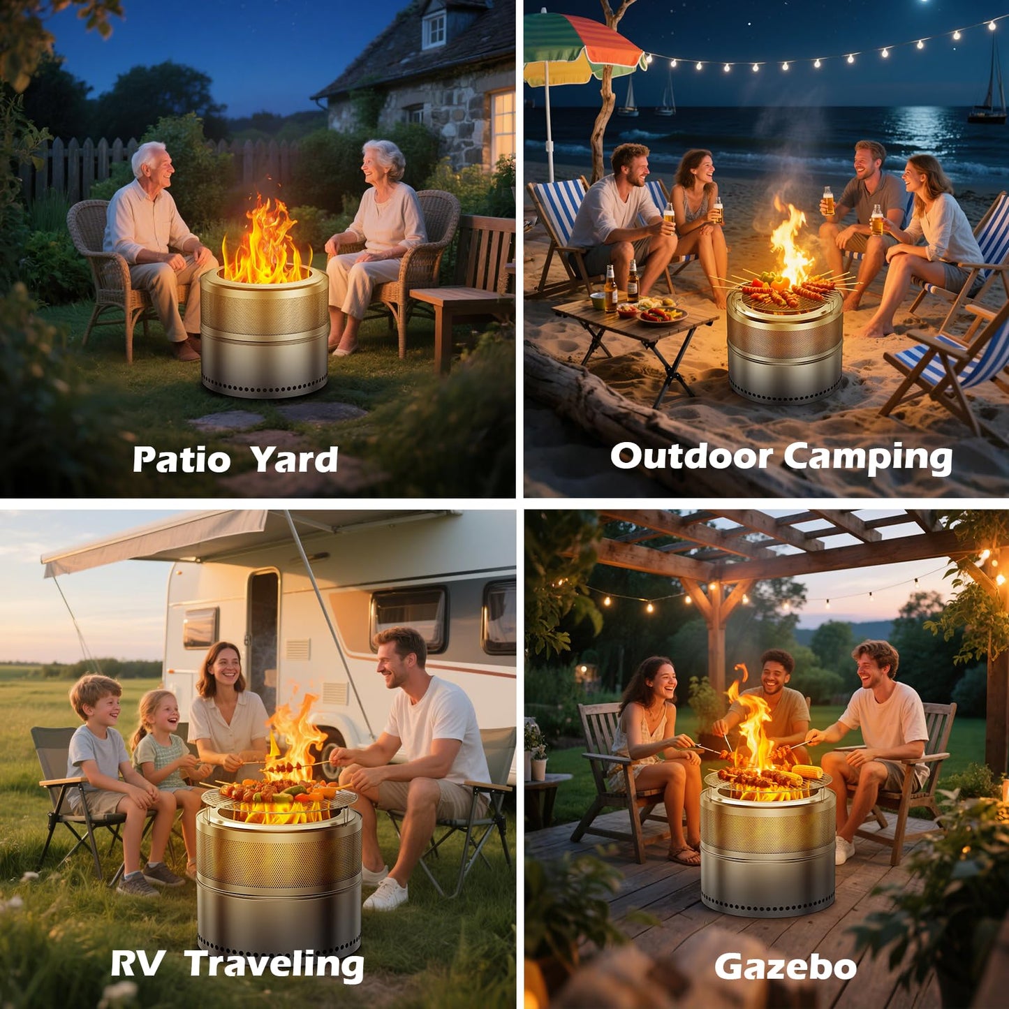 Smokeless Fire Pit with Grill Grate 20 Inch, Portable Stainless Steel Smokeless Firepit, Wood Burning Low Smoke Camping Fire Pit with Ash Pan & Carrying Bag, 360° Airflow, 16.5 lbs for RV & Patio