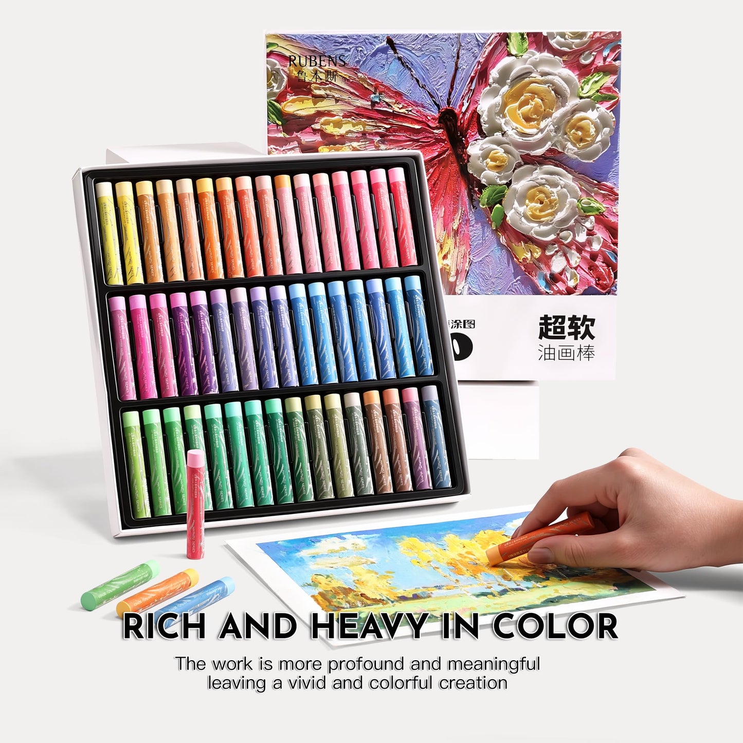 rubens Soft Oil Pastels Set (48 Macaron Colors), Creamy Texture Oil Pastelss for Drawing & Blending, Dreamy Art Supplies Gift for Adult, Beginners, Artists