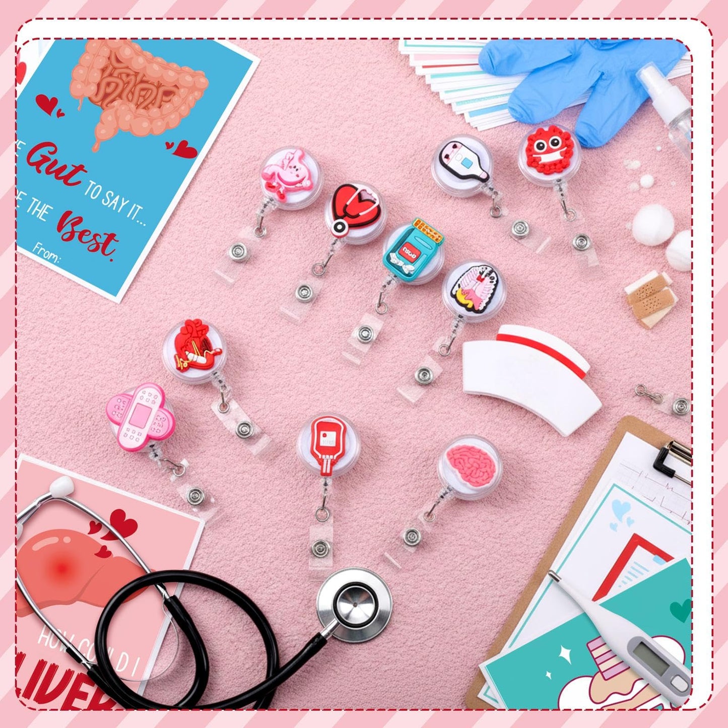 Geyoga 30 Sets Nurse Badge Reels Lanyard Retractable Medical Badge Holder Gifts with Healthcare Worker Thank You Card for Christmas Nurses Doctors ID Name Cards Emts Medical Staff(Nurse Style)
