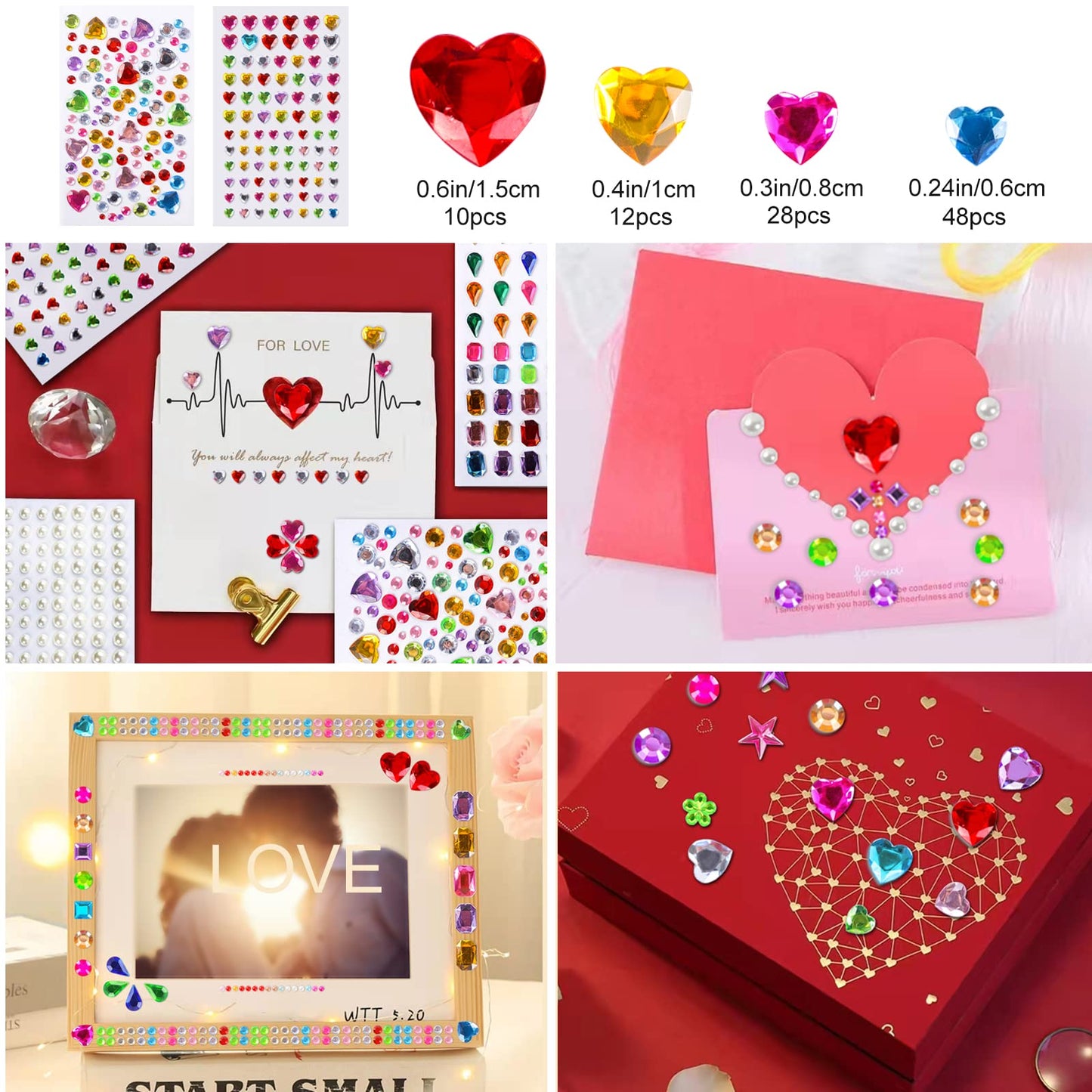 3654pcs Gem Stickers Jewels for Crafts - Self Adhesive Rhinestone Jewel Stickers, Stick on Gems Rhinestones for Crafts, Acrylic Bling Heart Stickers, Craft Supplies