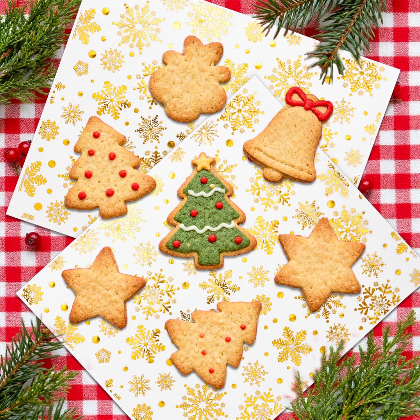 JarThenaAMCS 150 Sheet Christmas Wax Papers Deli Paper Winter Foil Gold Snowflake Paper Food Wrapping Tissue Basket Liner for Xmas Holiday Home Kitchen Restaurant Baking