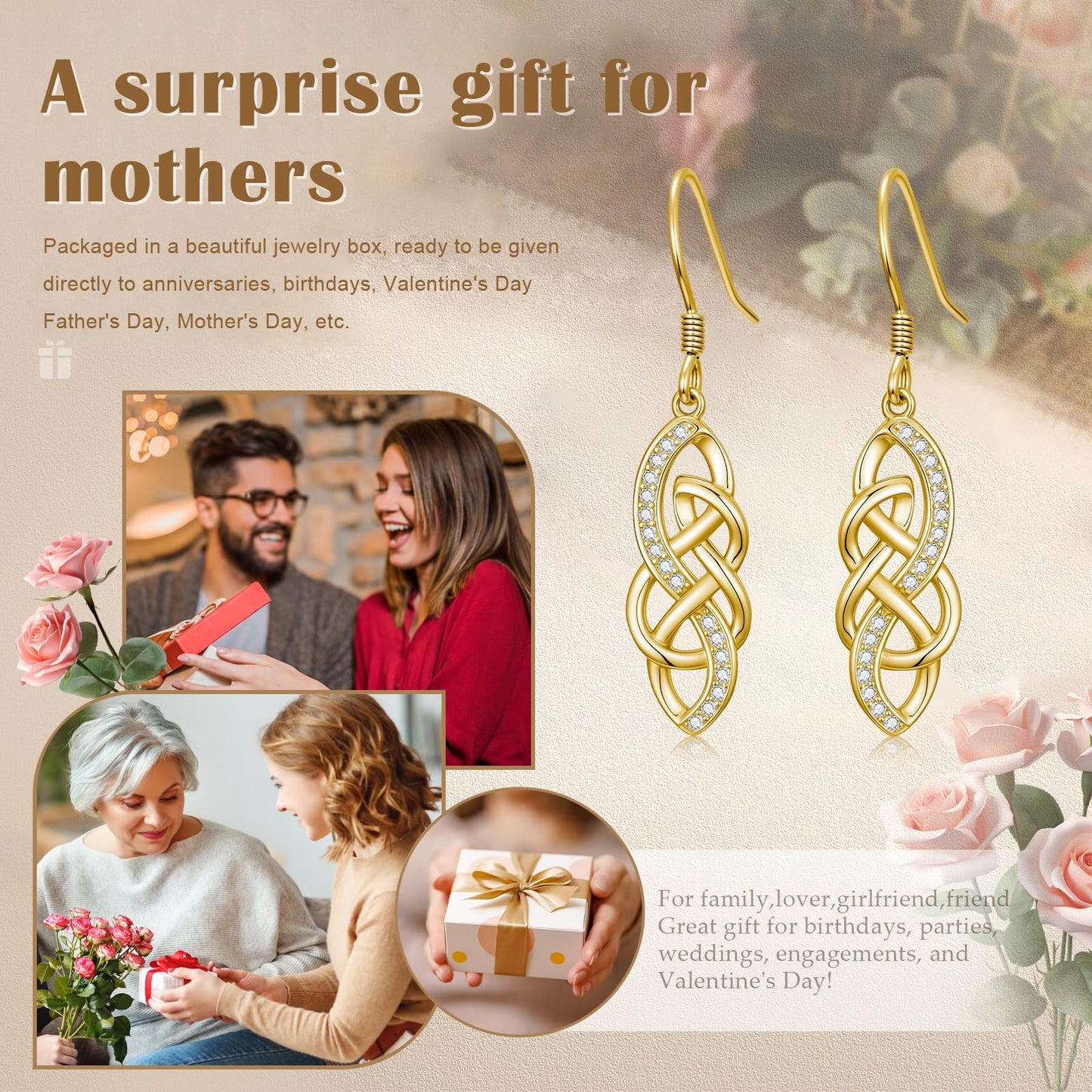 XPYPZP 14K Gold Celtic Knot Earrings for Women Dainty Irish Celtic Knot Dangle Drop Earrings with Sparkling Cubic Zirconia Trendy Ireland Jewelry Mothers Day Gifts for Mom Wife Girlfriend Her