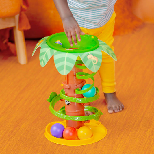 Bright Starts Tropical Twirl Ball Play Toy with Lights & Music, 5 Balls Included, Unisex, 6 Months+