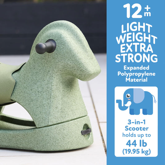Nuby Rock 'N Ride Rocking Horse for Kids - Ride, Rock & Scoot Toy for Indoor & Outdoor Play - Balance & Coordination Development Toy - Ages 12+ Months - Green Horse