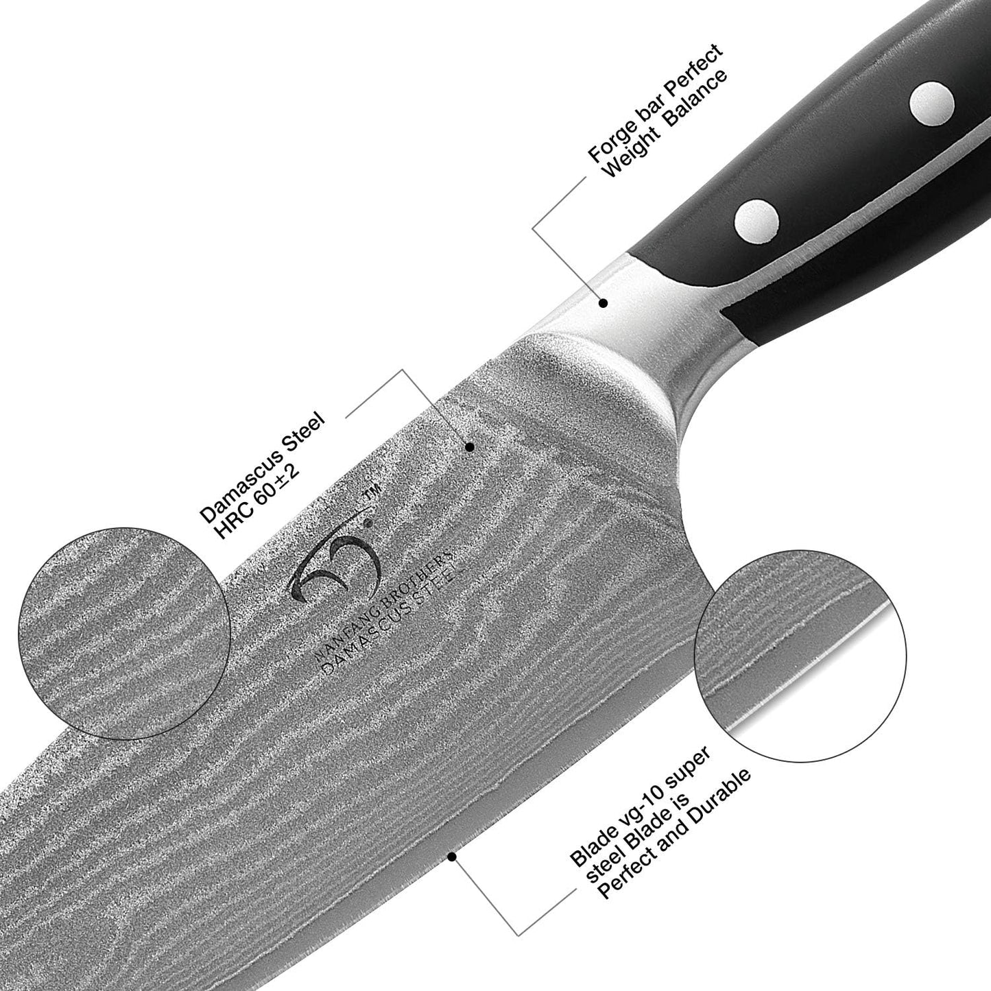 Damascus Kitchen Knife Set with Block, 9-Piece 67-Layer VG10 Damascus Steel Knife Set with Triple-Rivet Handles, Chef, Santoku, Utility, Bread & Paring Knives, Sharpener, Shears, Grey