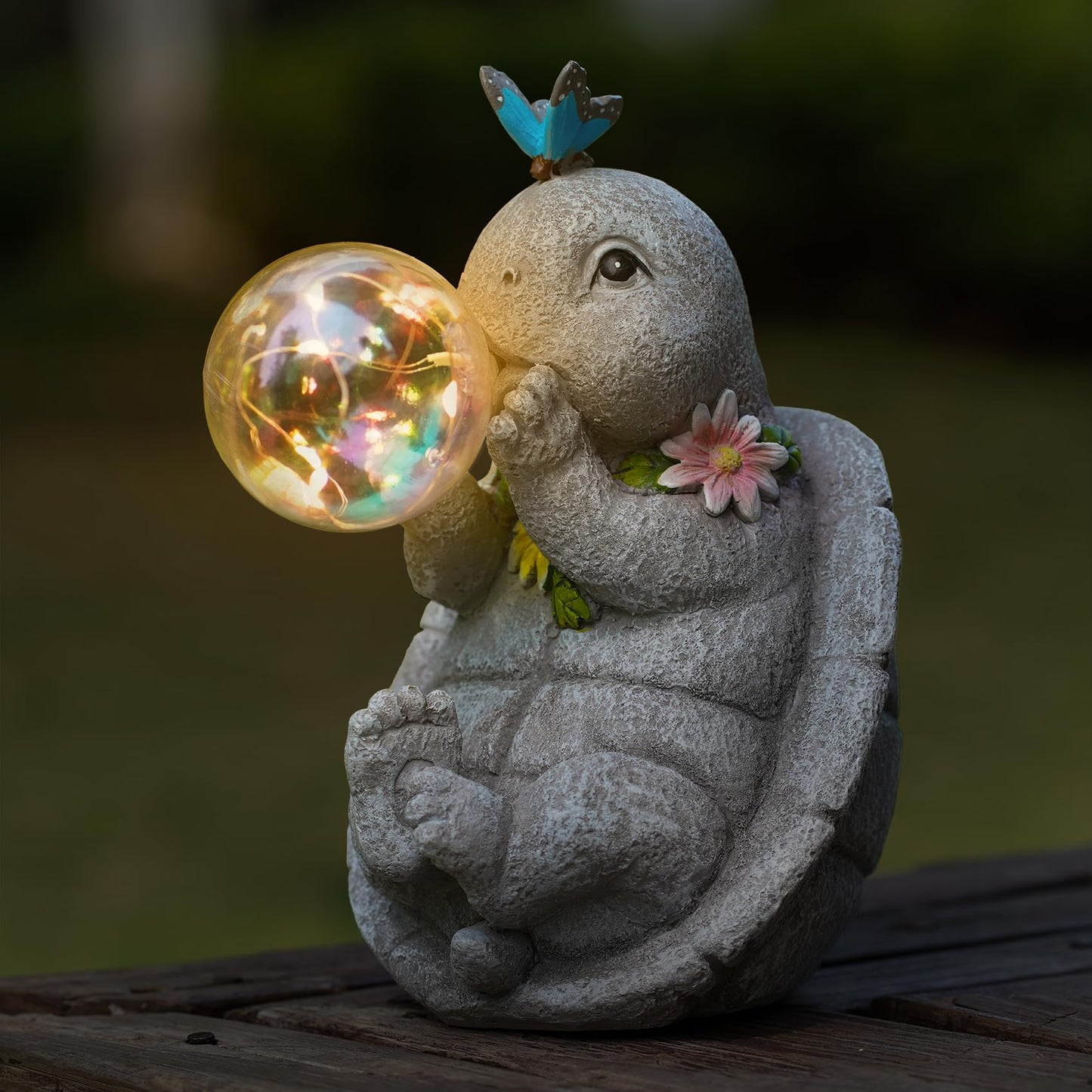 zuzuzen Solar Turtle Statues Garden Decor with Bubble LED Light, Outdoor Tortoise Statue for Patio, Lawn, Yard Gift for Mother's Day, Birthday, Housewarming