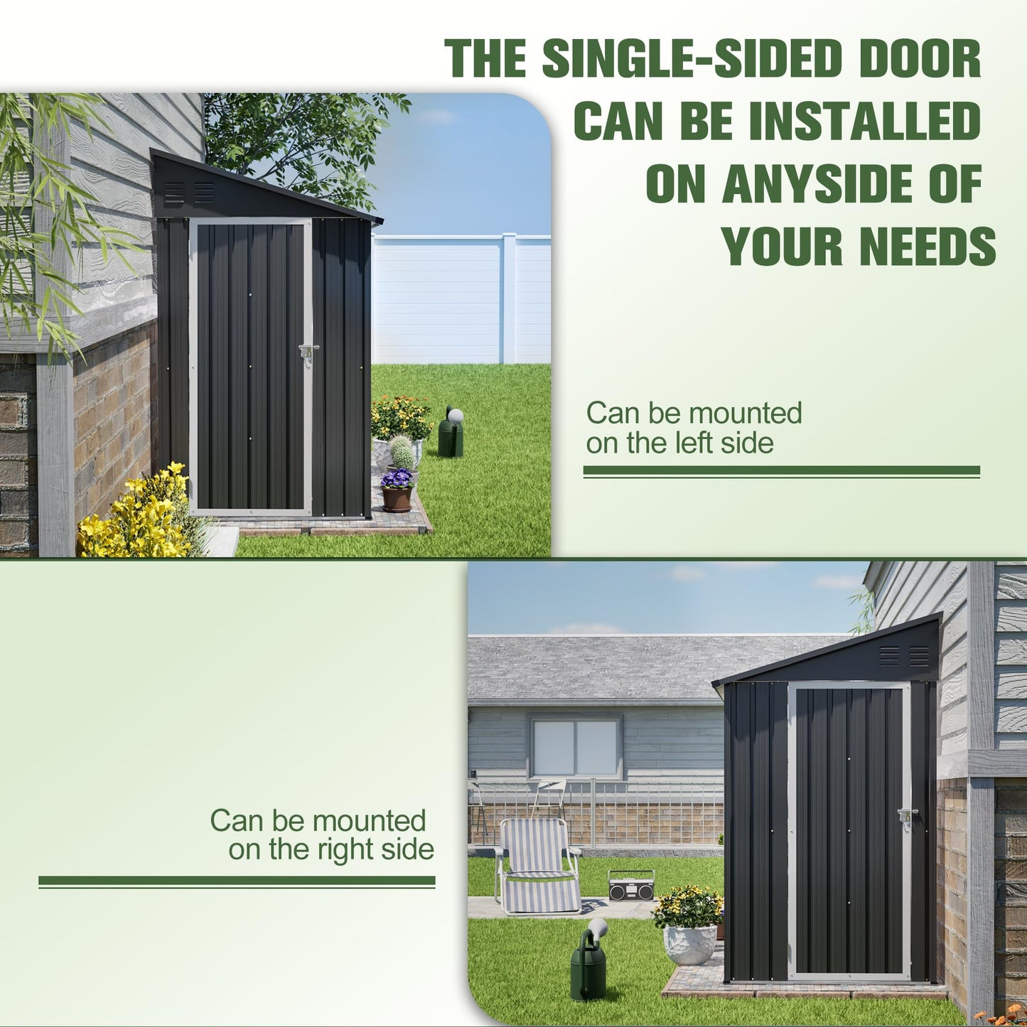 YOPTO 4x8 FT Lean to Outdoor Storage Shed,Metal Shed W/Floor Frame & Reversible Installation,All Weather Waterproof Garden Tool House W/Lockable Door & 2 Air Vents,for Backyard,Patio,Lawn,Black