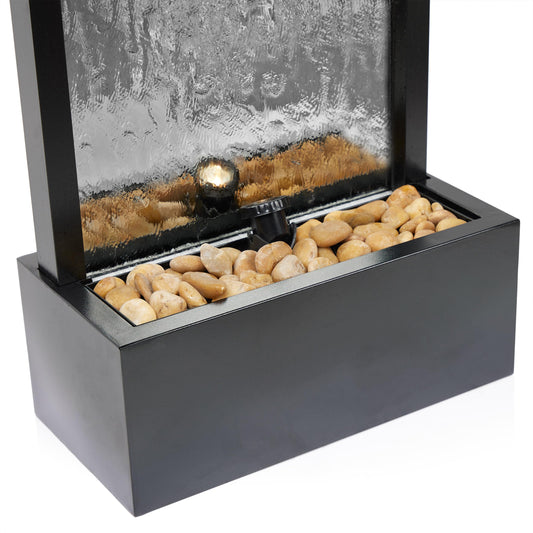 Alpine Corporation - Mirror Waterfall Fountain with Stones & Lights - Zen Indoor/Outdoor Decor for Office, Living Room, Patio, Entryway - 48 Inches (Silver)