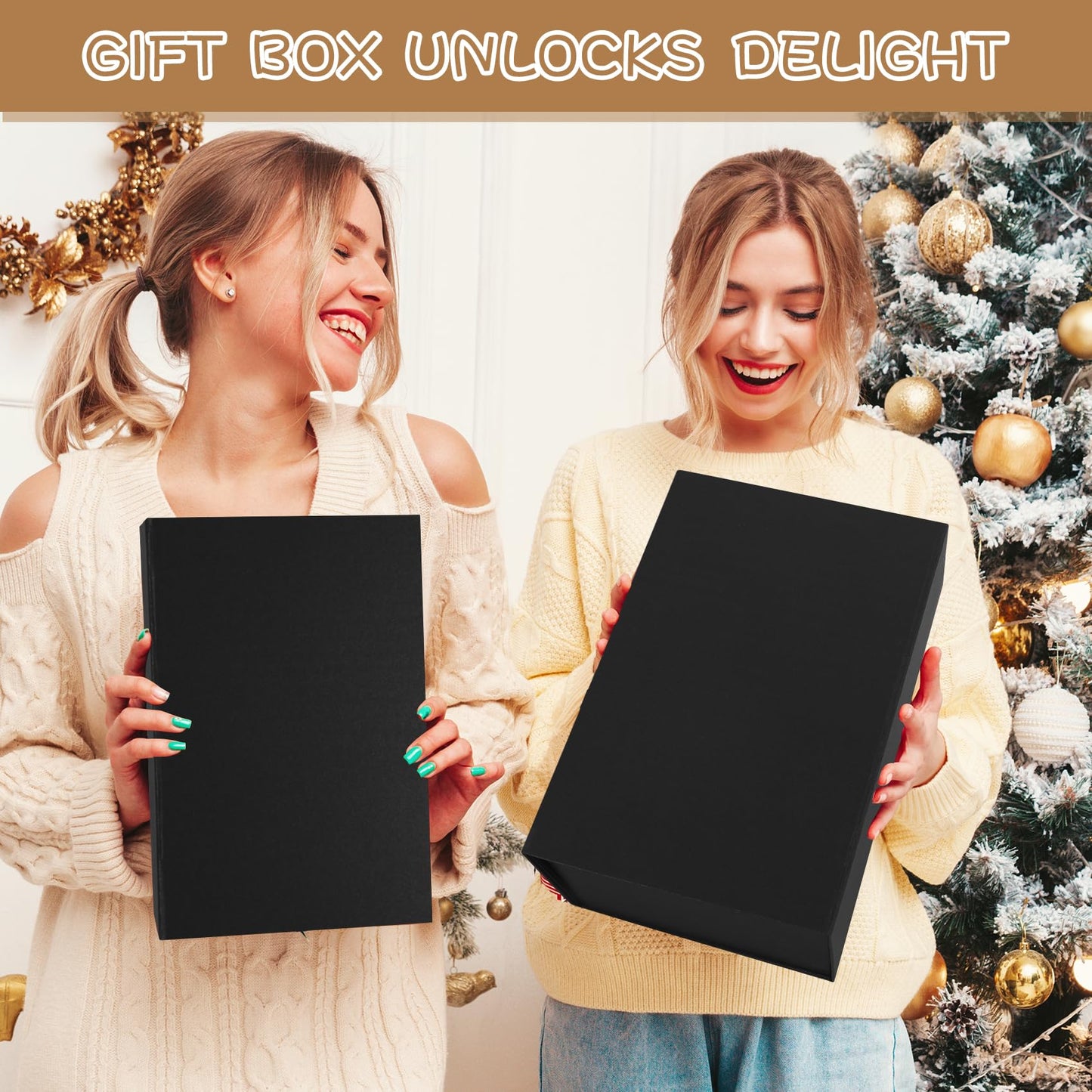 RayofSun Black Gift Boxes with Lids for Presents Large Rectangle Collapsible Decorative Boxes13.7x9x4.3 inch,Bridesmaid Groomsmen Proposal Boxfor Wedding,Christmas,Birthday(5PCS)