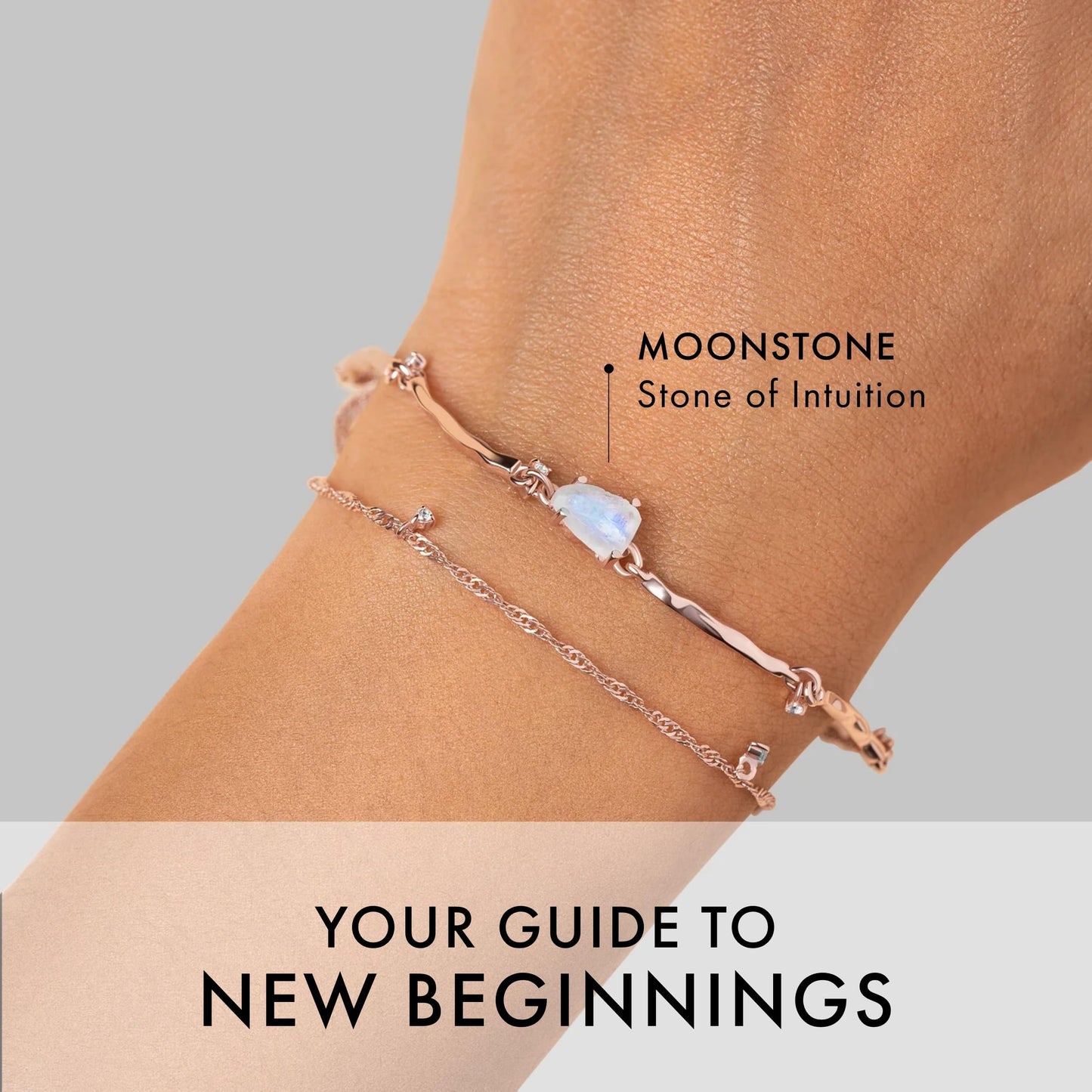 Moon Magic Moonstone Bracelet for Women | Black Obsidian, Rose Quartz Bracelet/Real 925 Sterling Silver | 18k Rose & Yellow Gold Rainbow Genuine Moonstone Jewelry for women | June Birthstone Bracelet