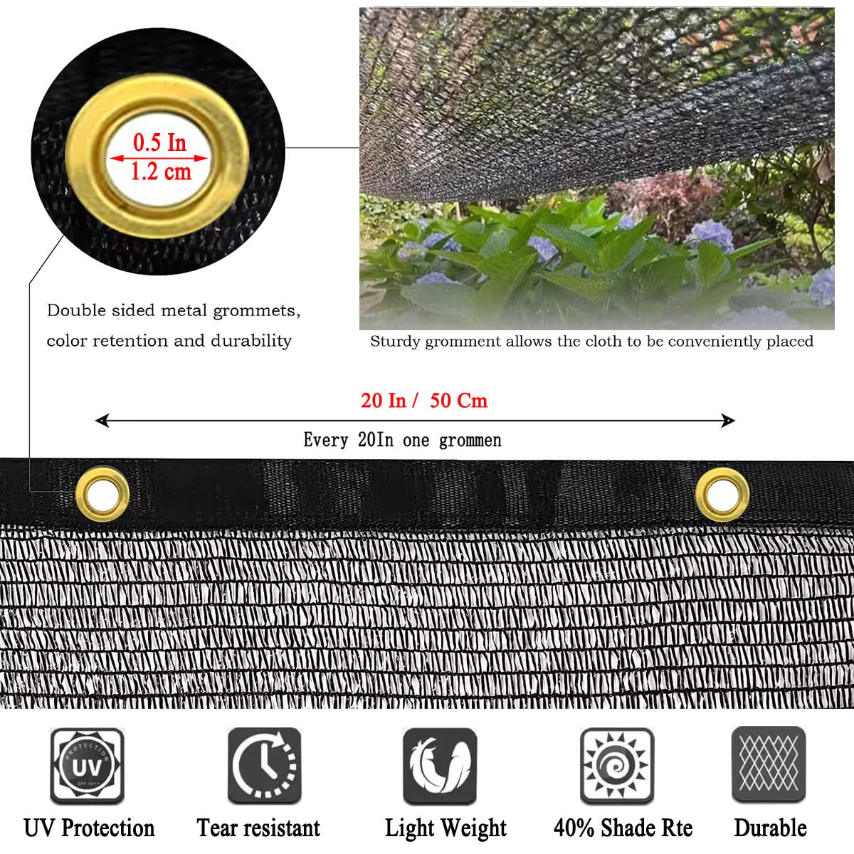 Junkogo 40% Shade Cloth for Garden 14X20Ft, Plant Shade Cloth for Greenhouse, Sunblock Mesh Tarp for Garden Plants, Vegetables, Flowers, Cucumbers,Lettuce, Tomatoes, UV Resistant.