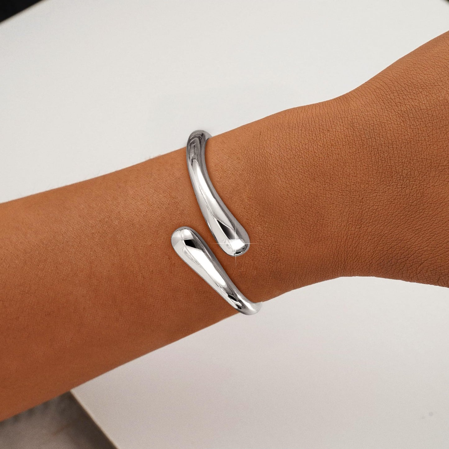 Eaciy Silver Bracelets for Women Trendy - 14K Whited Gold Plated Bangle Bracelet Chunky Adjustable Twist Cuff Gold Bracelet Non Tarnish Waterproof Jewelry for Women Gifts