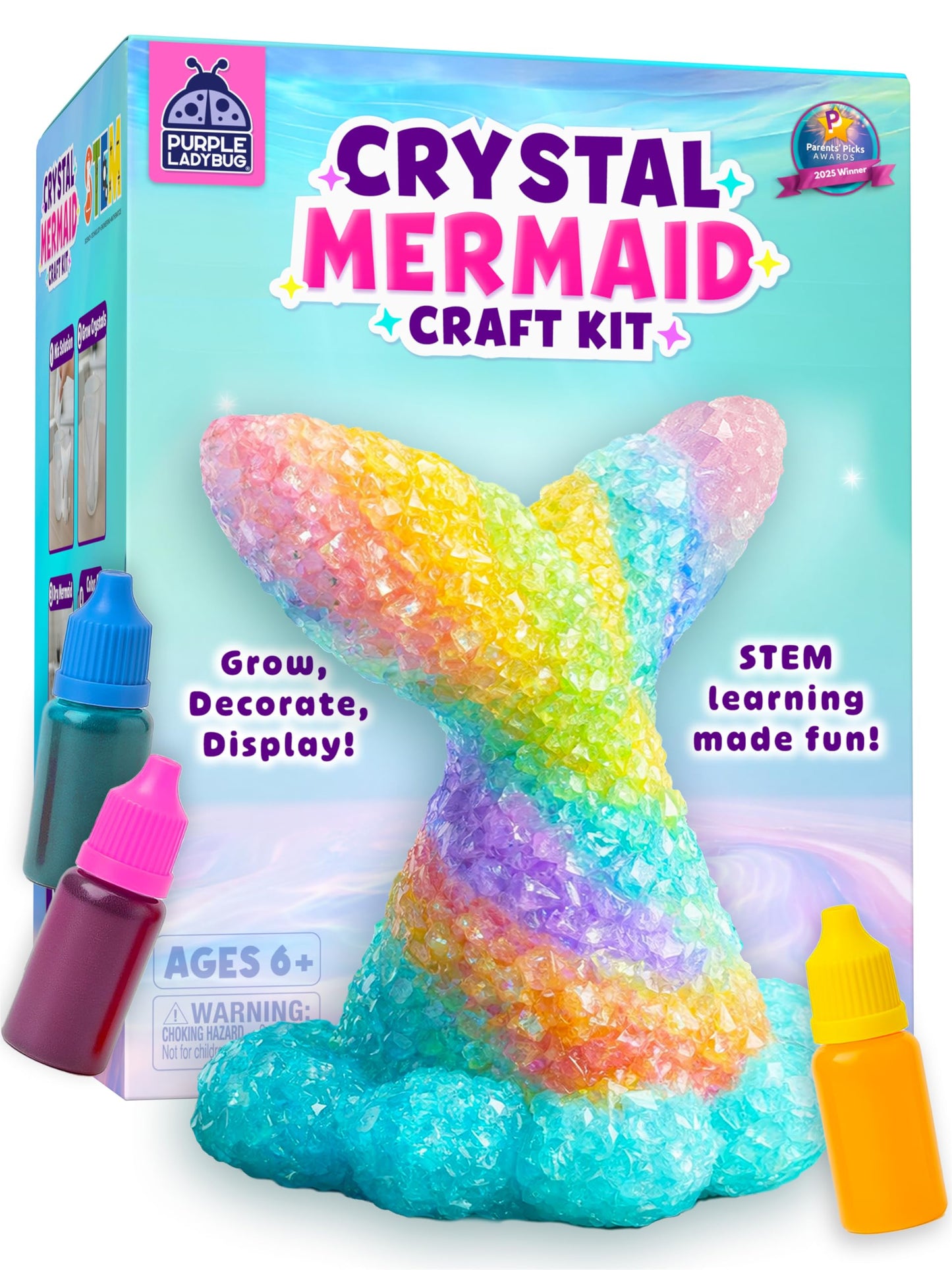 Crystal Growing Kit-Birthday Gifts for Kids Ages 6 7 8 9 10 11 12, Crystal Making Experiment For Girls, Grow Your Own Mermaid Crystal, STEM Kit For Girls, Fun Summer Vacation Science Activity For Kids