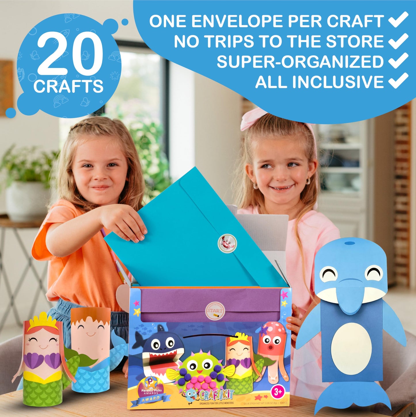 Craftikit® 20 Under the Sea Arts & Crafts Kits for Kids – Mermaid & Sea Animal Paper Crafts for Girls & Boys Ages 4-10 – Preschool Art Supplies & Toddler Craft Set