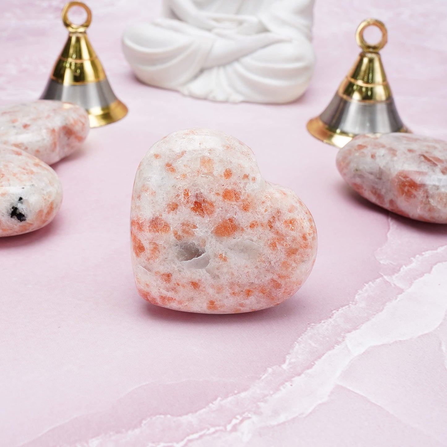 Crocon Sunstone Gemstone Big Heart Hand Carved Puff Stones Set Pocket Crystals Healing Tumble Collection Palm Worry Pocket Stone Good Luck Charm Gift Craft Home Decor Size 2 inch