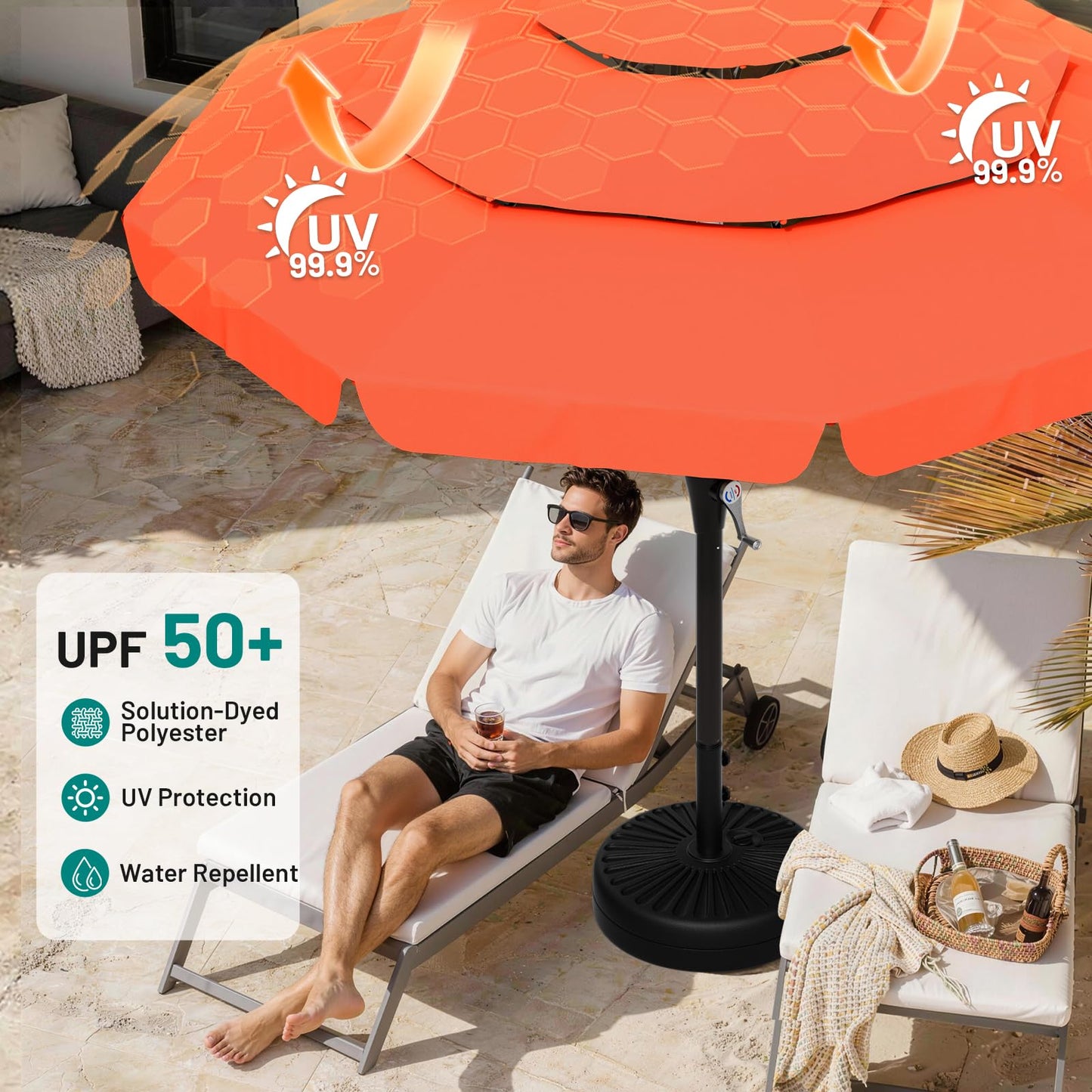 AreShark 9FT 3-Tiers Patio Umbrella with Valance, Outdoor Umbrellas with Crank/Tilt, Table Market Umbrella Vented w/ 8 Sturdy Ribs for Garden, Deck, Backyard, and Pool, Orange