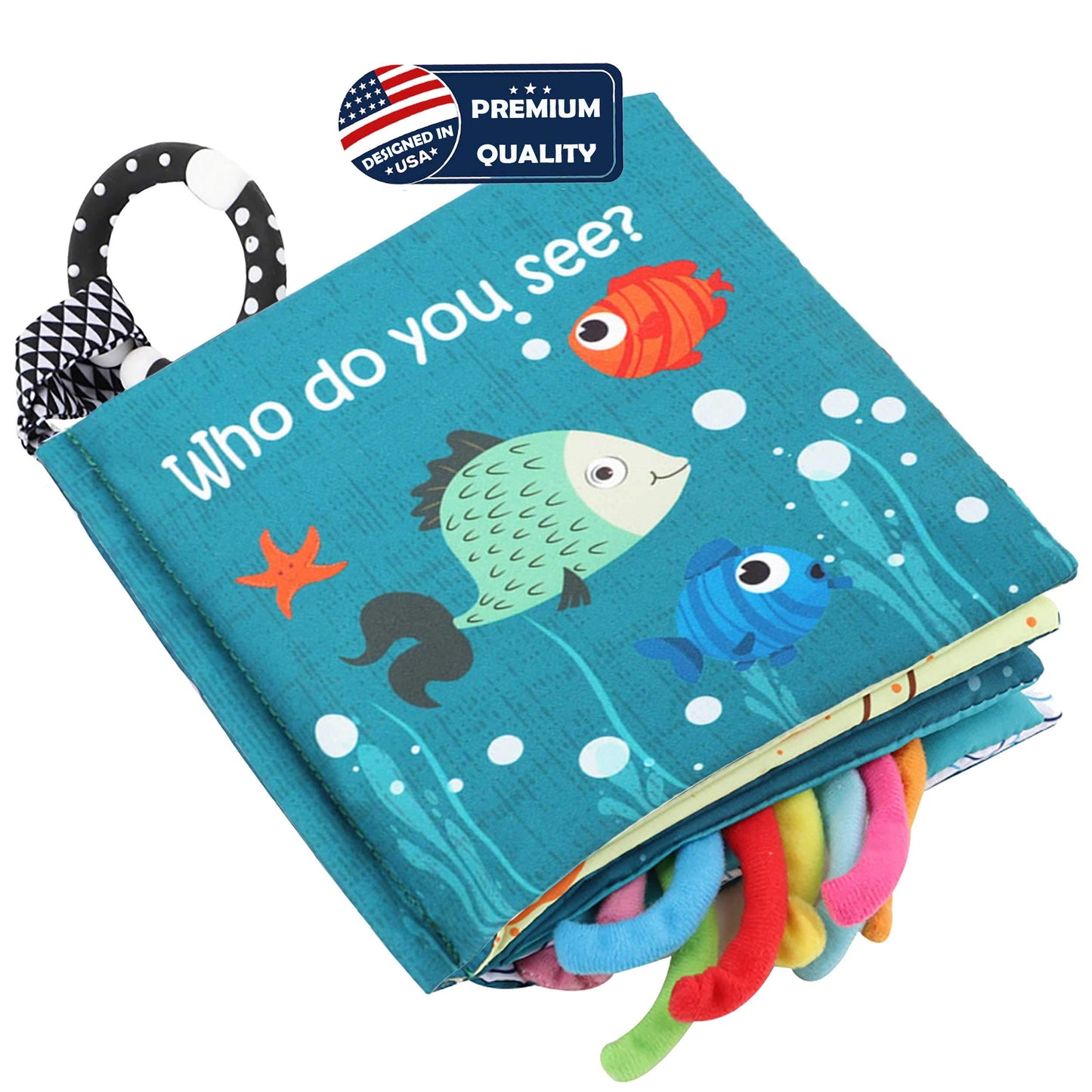 Fish Baby Crinkle Books with Teddy Bear Book Toys for Newborn Babies Infants 0-6, 6-12 and 12-18 Months, Books for 1 Year Old