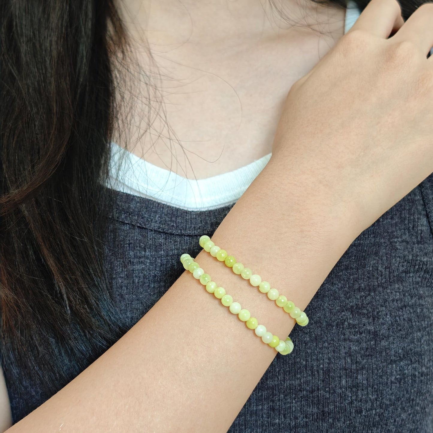 CHCCOYE 4mm Natural Healing Gemstone Bracelet Handmade Yoga Stretch Elastic Bracelet Stress Relief Crystal Jewelry for Men and Women (4mm,Lemon Jade)