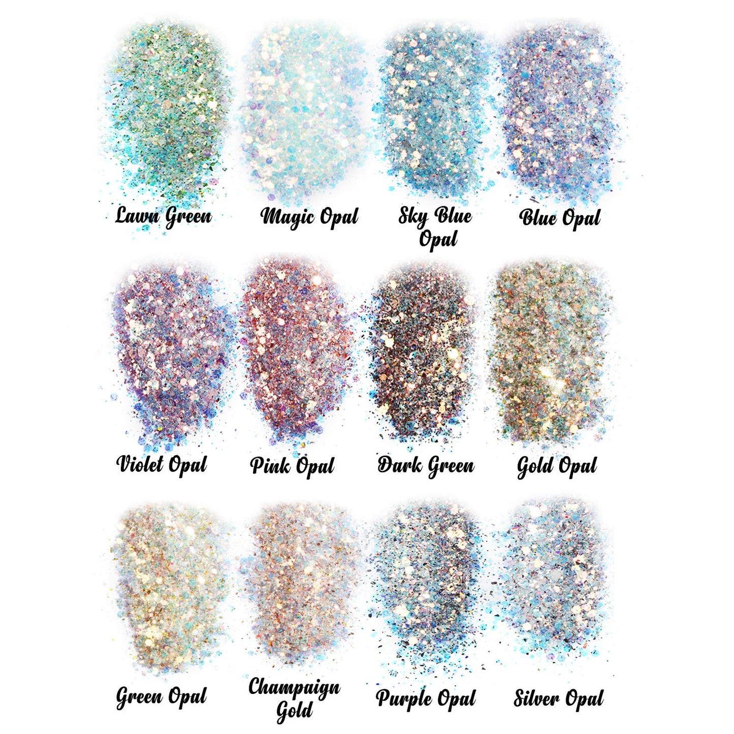 LET'S RESIN Opal Chunky Glitter for Resin, 12 * 10g Craft Glitter Powder for Tumblers/Slime, Iridescent Chameleon Glitter Sequins Festival Decor(Each 0.35oz)