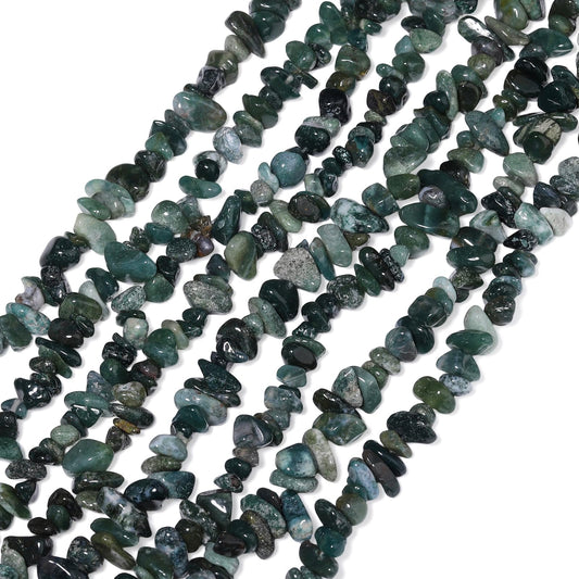 30in Moss Agate Natural Chip Stone Beads 5-8mm About 230pcs, Irregular Drilled Green Bead for Bracelets Jewelry Making Supplies for Adults, DIY Crafts.