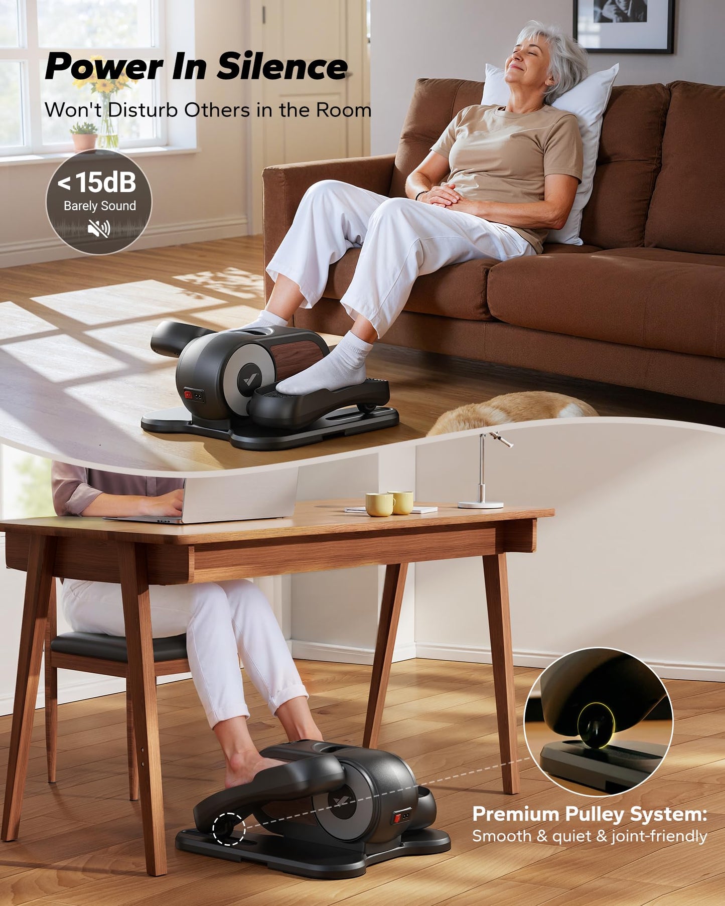 MERACH Under Desk Elliptical Machine, Leg Exerciser While Sitting for Seniors with Remote Control & 12-Speeds, Quiet Portable Electric Seated Pedal Exerciser Machine for Home Office (Classic)