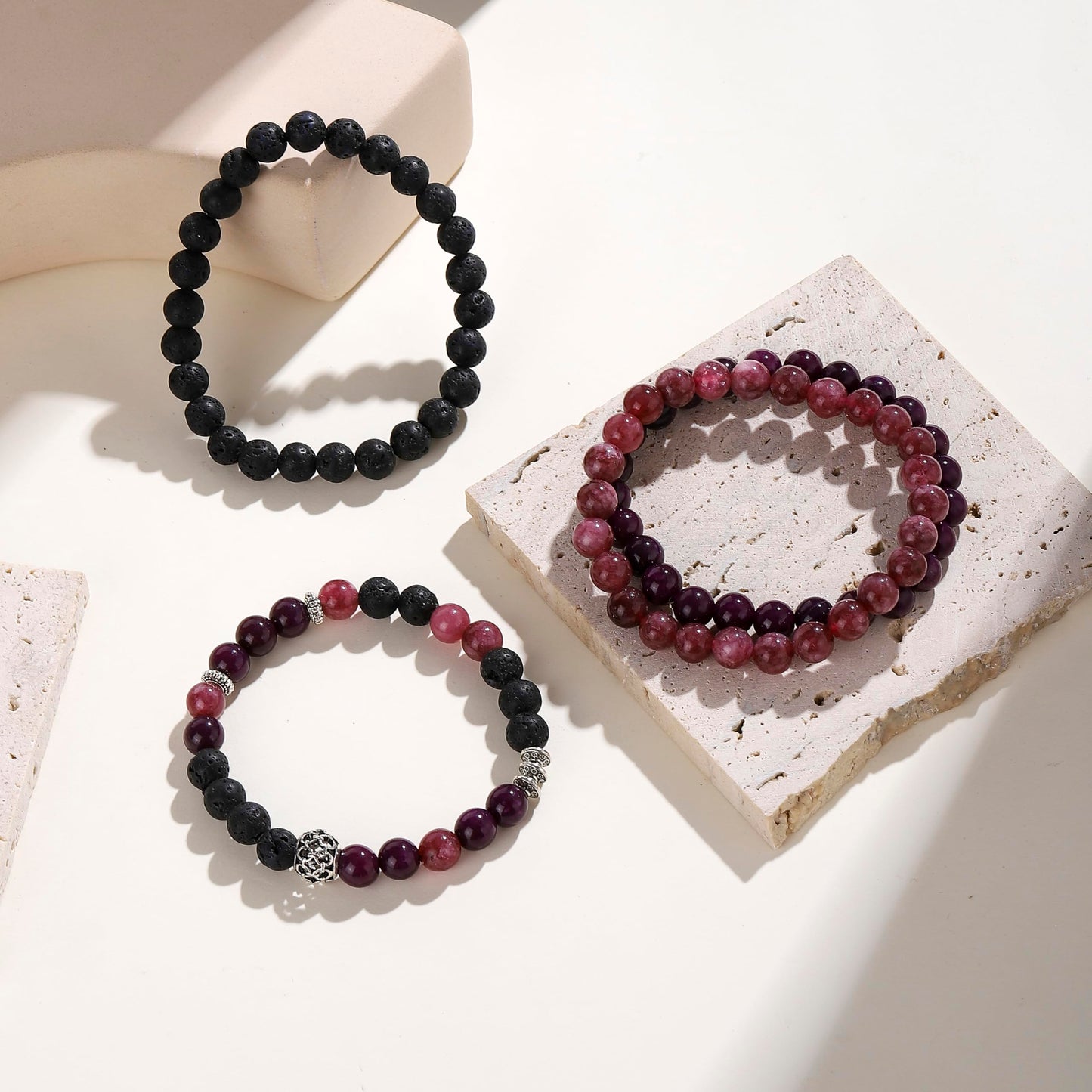 Fengling 4 PCS Beaded Crystal Bracelet for Women 8mm Natural Gemstones Handmade Bracelet Healing Stretch Bracelets Crystal Jewelry for Women Gifts