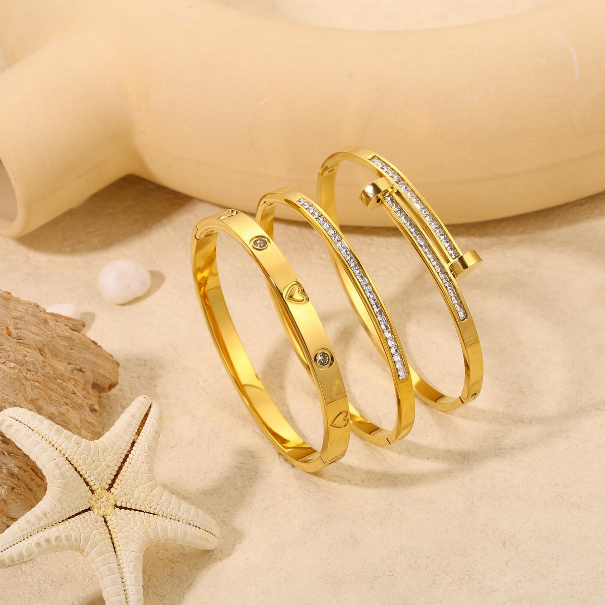Camhanno Stackable Gold Bracelets for Women Stainless Steel Love & Friendship Bangle, Mothers Day Valentines Birthday Christmas Jewelry Gifts for Mom Her Wife Grandma(Style 14)