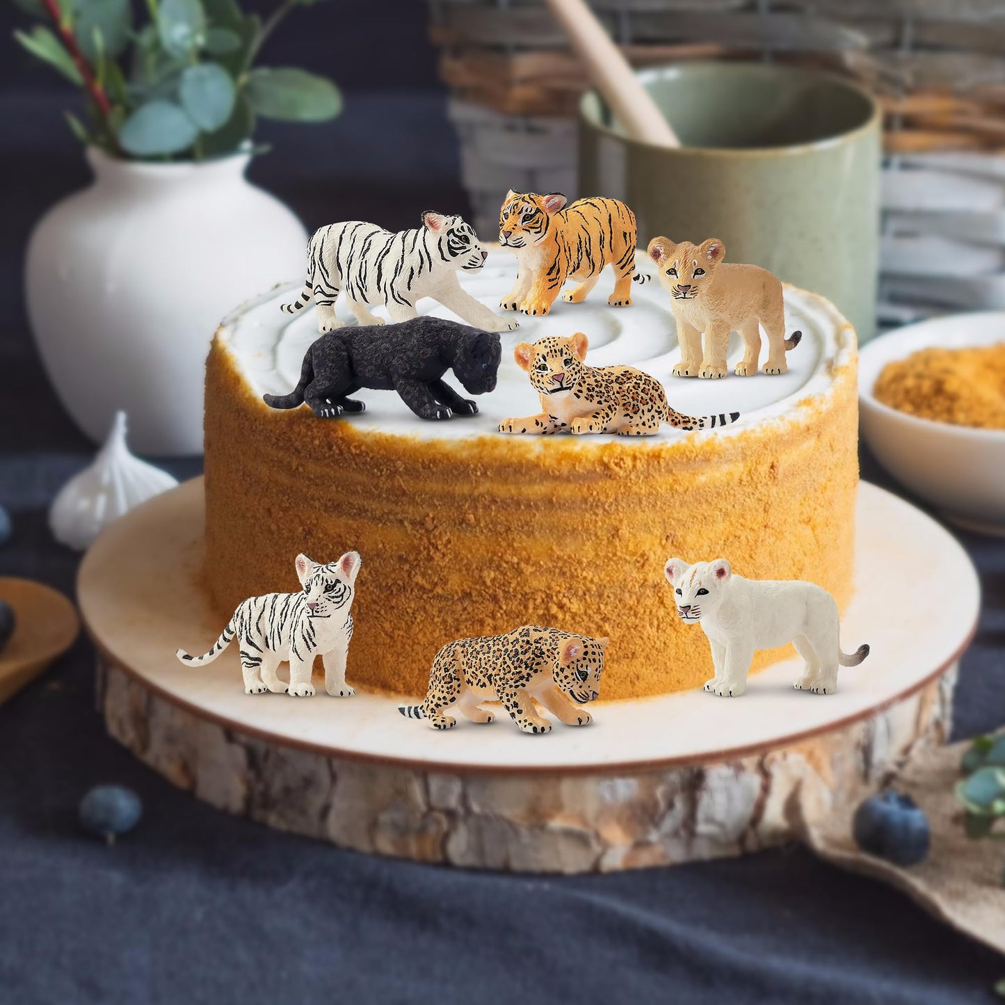 Toymany 12 Safari Animal Figurines, High Emulational Baby Plastic Zoo Animals, Lions Tigers Leopards Figure Toy Set, Easter Eggs Cake Toppers Christmas Birthday Gift for Kids Toddlers