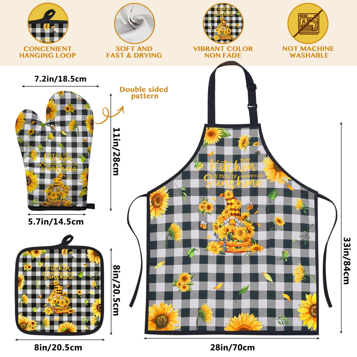 8PCS Sunflower Kitchen Bamboo Cooking Spoon Utensil Set with Apron Oven Mitt Pot Holder -Sunflower Themed Decor Gifts for Women,Mom,Housewarming,Christmas,Birthday Gift