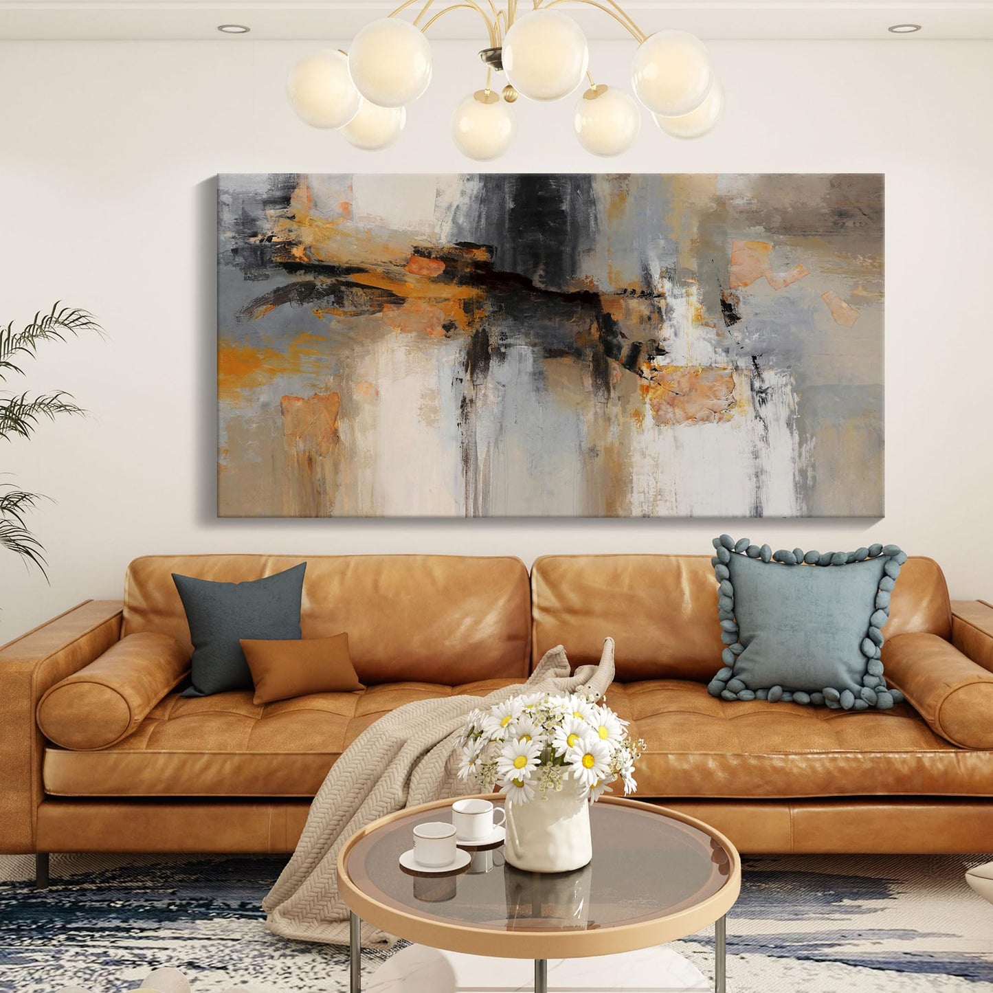 Abstract Wall Art - Large Canvas Wall Art for Living Room, Bedroom, Office - Framed Modern Wall Decor in Gray and Yellow - Artwork Paintings & Pictures